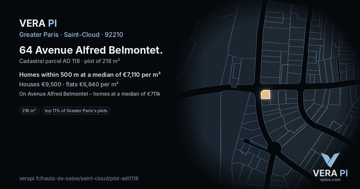 64 Avenue Alfred Belmontet, Saint-Cloud at night – the plot lit, the parcels around coloured by the prices near them