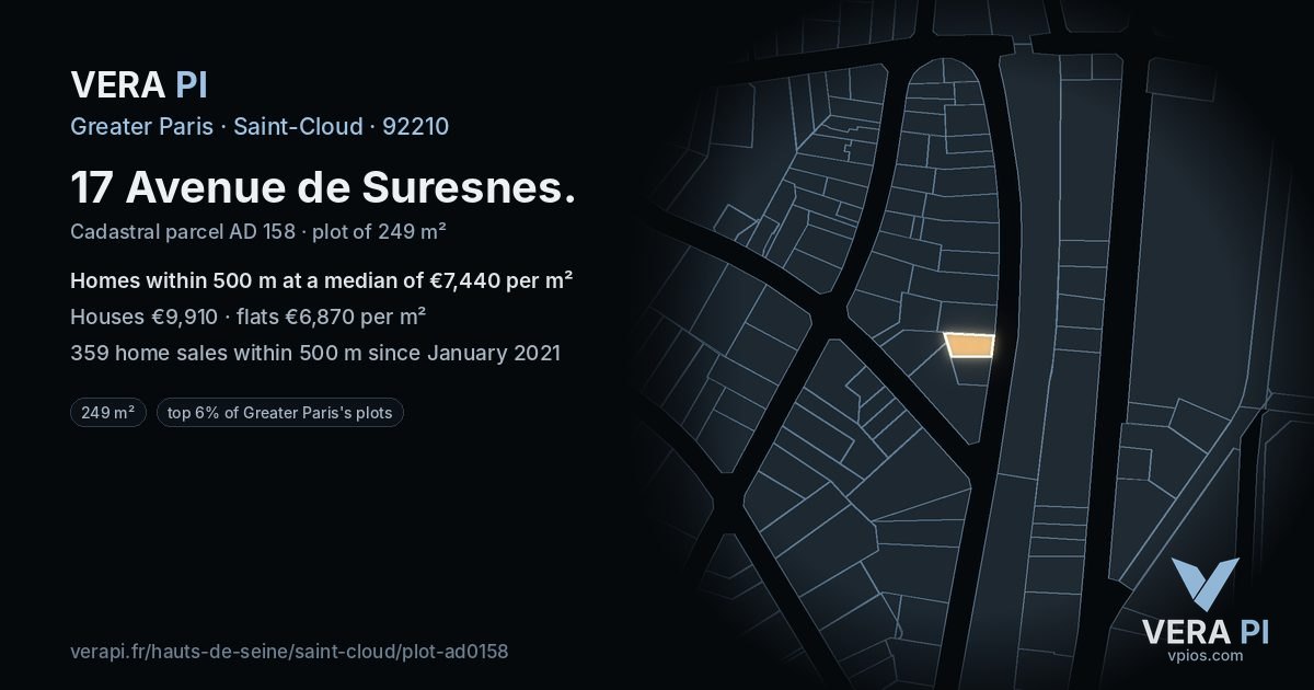 17 Avenue de Suresnes, Saint-Cloud at night – the plot lit, the parcels around coloured by the prices near them