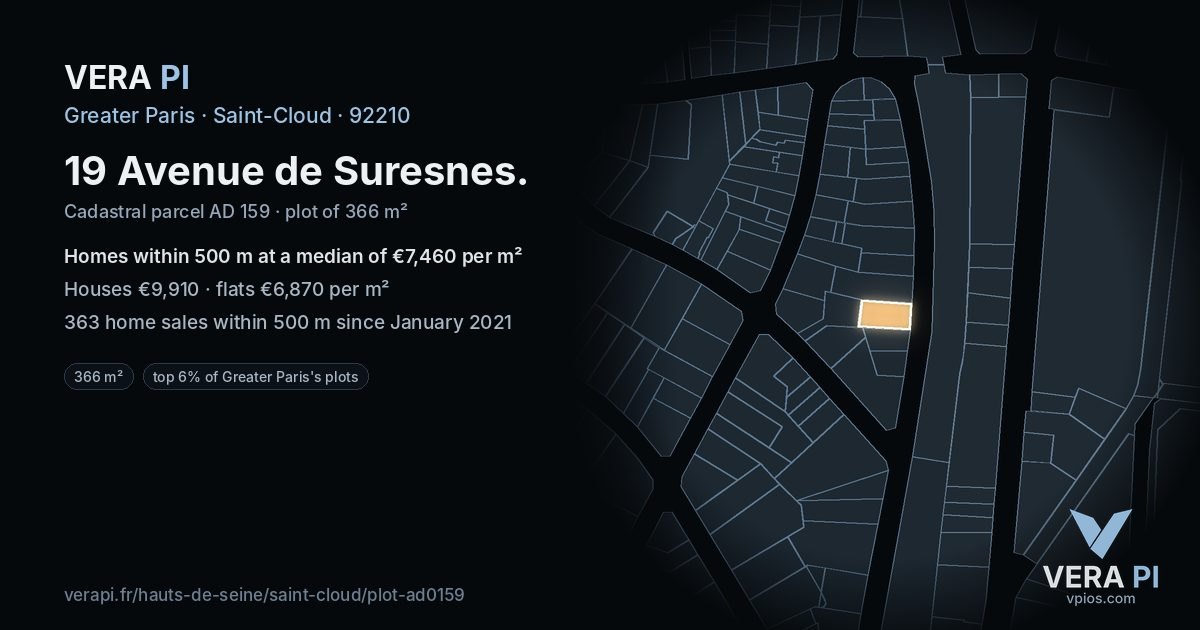 19 Avenue de Suresnes, Saint-Cloud at night – the plot lit, the parcels around coloured by the prices near them