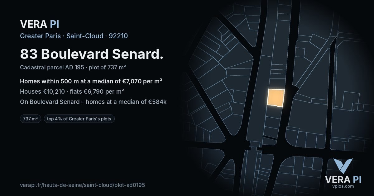 83 Boulevard Senard, Saint-Cloud at night – the plot lit, the parcels around coloured by the prices near them