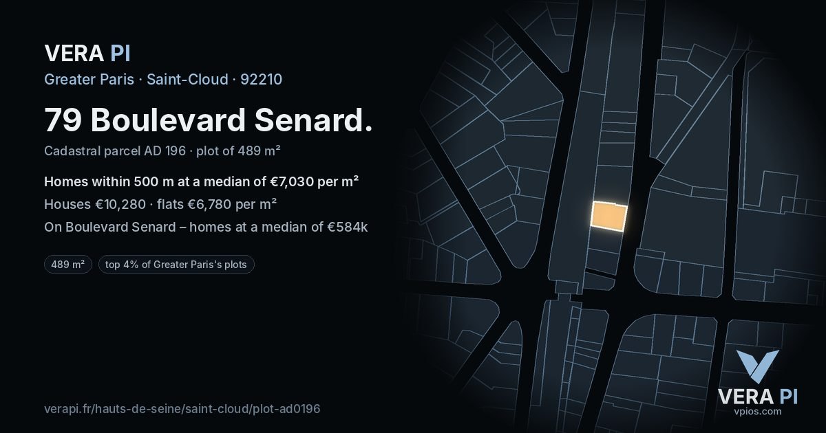 79 Boulevard Senard, Saint-Cloud at night – the plot lit, the parcels around coloured by the prices near them