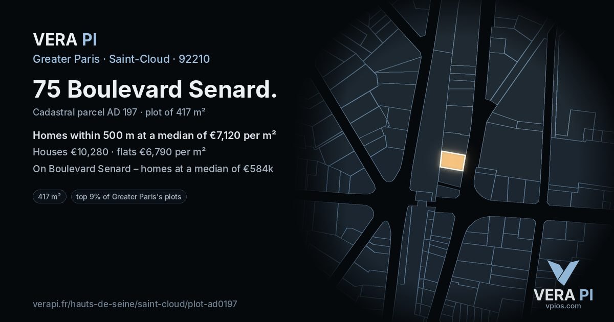 75 Boulevard Senard, Saint-Cloud at night – the plot lit, the parcels around coloured by the prices near them
