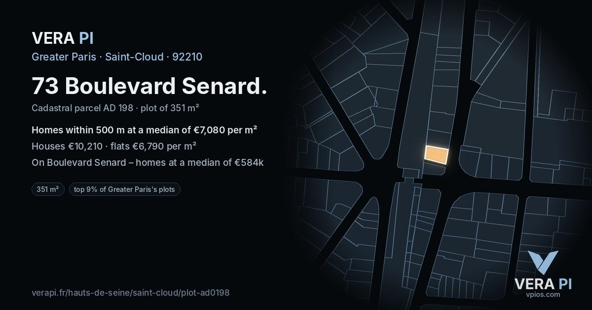 73 Boulevard Senard, Saint-Cloud at night – the plot lit, the parcels around coloured by the prices near them