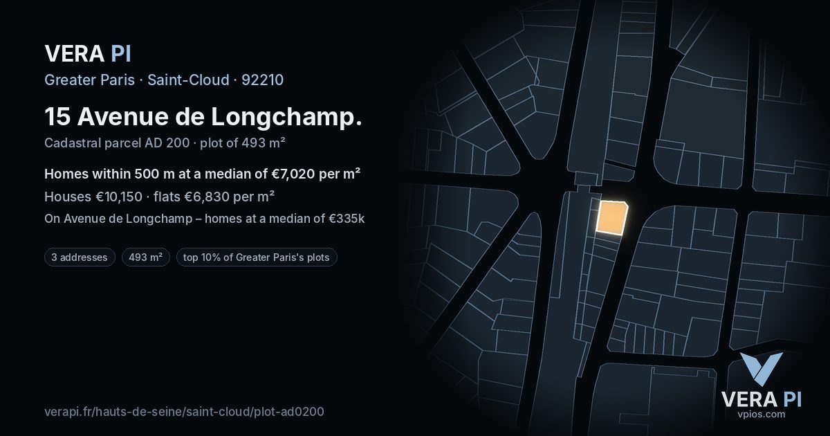 15 Avenue de Longchamp, Saint-Cloud at night – the plot lit, the parcels around coloured by the prices near them