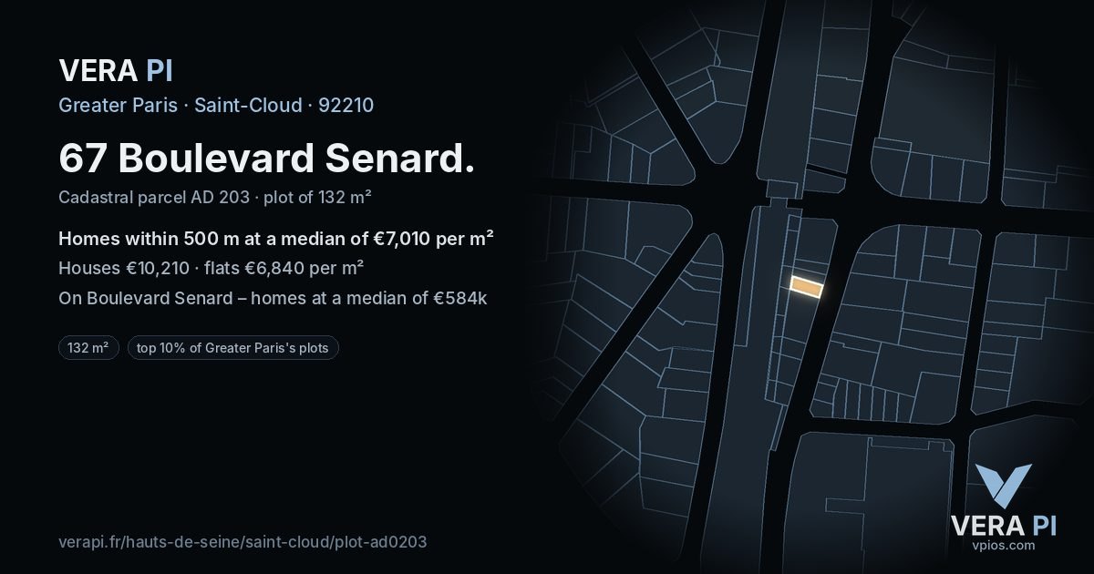67 Boulevard Senard, Saint-Cloud at night – the plot lit, the parcels around coloured by the prices near them