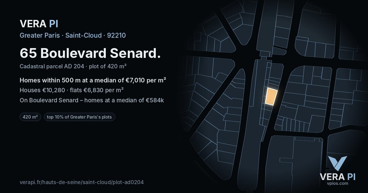 65 Boulevard Senard, Saint-Cloud at night – the plot lit, the parcels around coloured by the prices near them