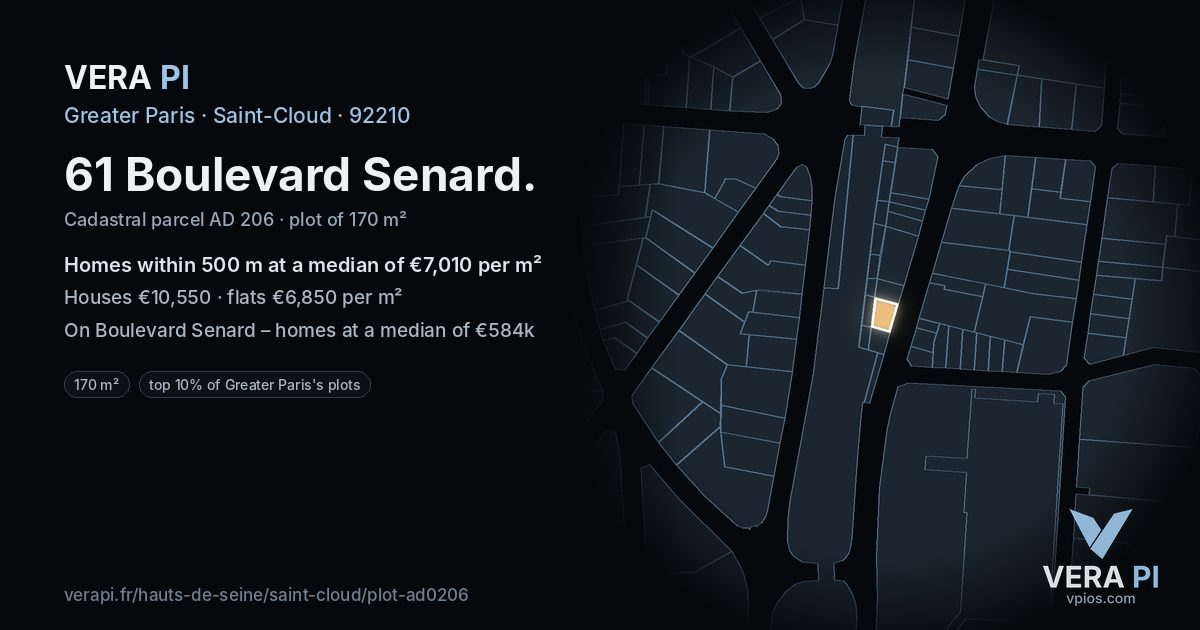 61 Boulevard Senard, Saint-Cloud at night – the plot lit, the parcels around coloured by the prices near them