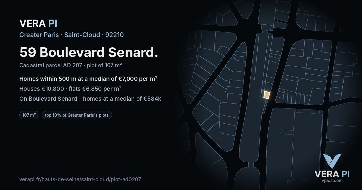 59 Boulevard Senard, Saint-Cloud at night – the plot lit, the parcels around coloured by the prices near them