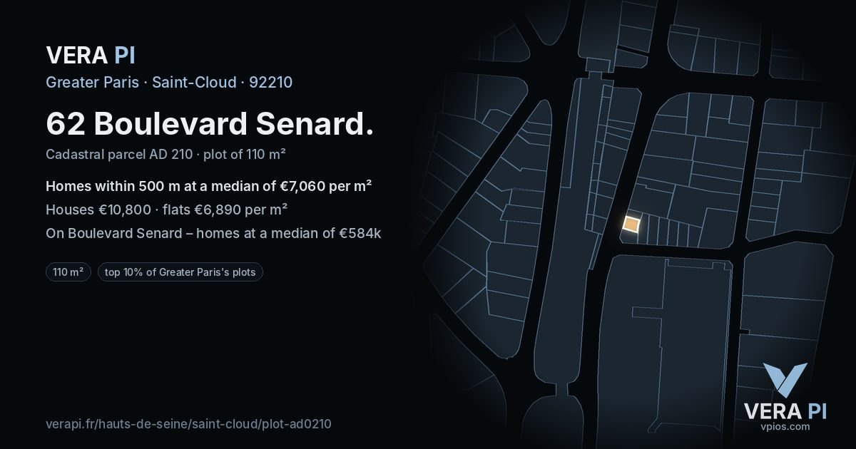 62 Boulevard Senard, Saint-Cloud at night – the plot lit, the parcels around coloured by the prices near them