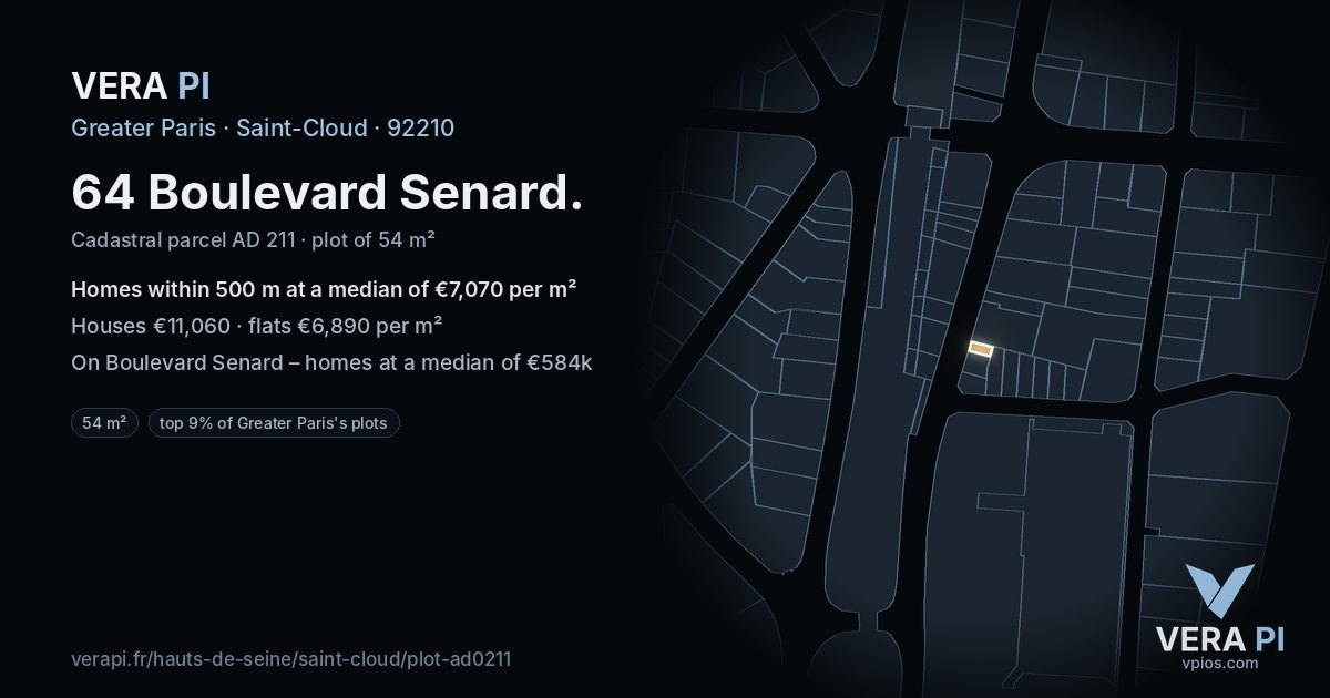 64 Boulevard Senard, Saint-Cloud at night – the plot lit, the parcels around coloured by the prices near them