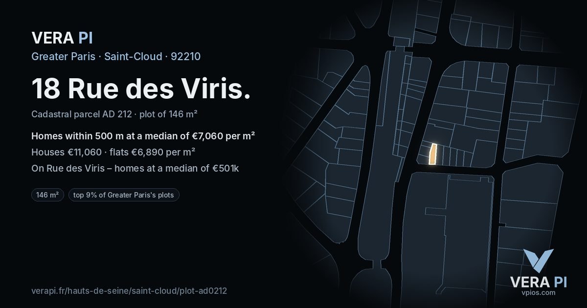 18 Rue des Viris, Saint-Cloud at night – the plot lit, the parcels around coloured by the prices near them