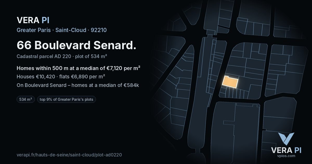 66 Boulevard Senard, Saint-Cloud at night – the plot lit, the parcels around coloured by the prices near them