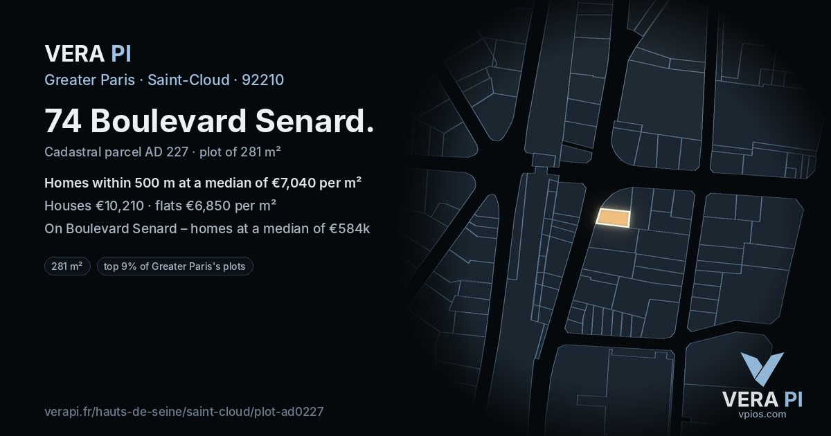 74 Boulevard Senard, Saint-Cloud at night – the plot lit, the parcels around coloured by the prices near them