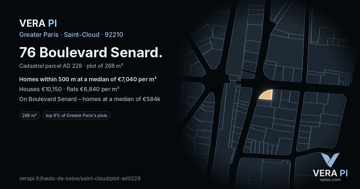 76 Boulevard Senard, Saint-Cloud at night – the plot lit, the parcels around coloured by the prices near them
