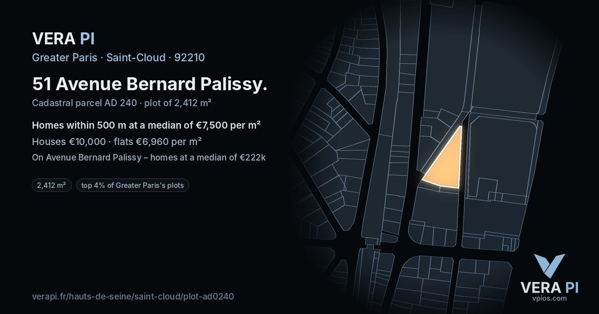 51 Avenue Bernard Palissy, Saint-Cloud at night – the plot lit, the parcels around coloured by the prices near them