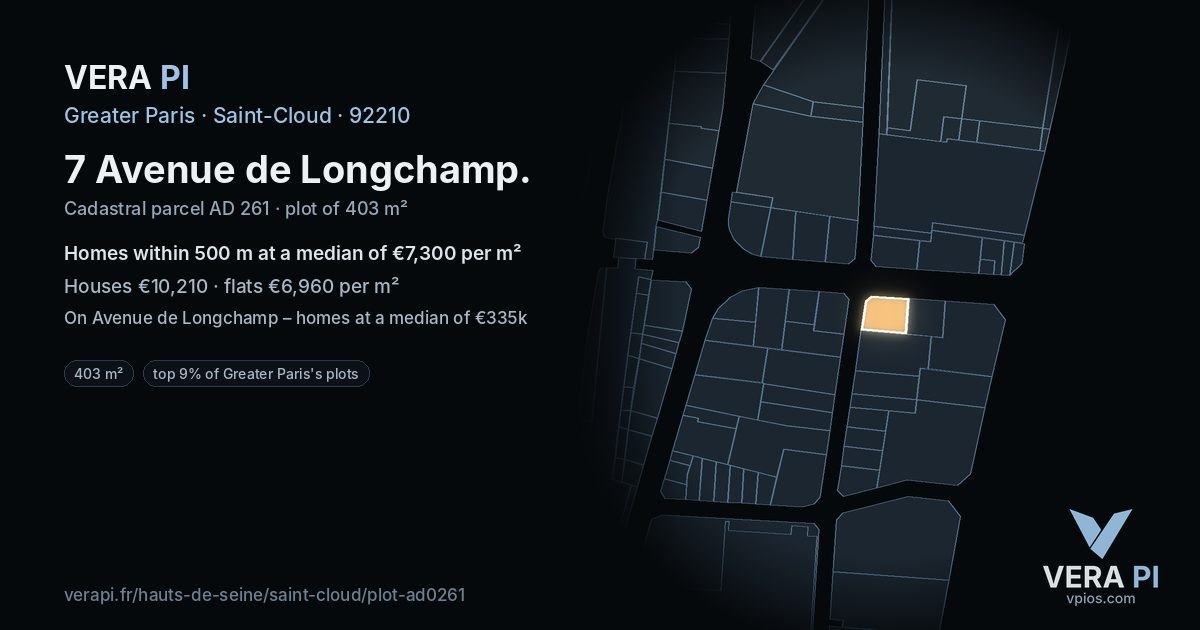 7 Avenue de Longchamp, Saint-Cloud at night – the plot lit, the parcels around coloured by the prices near them