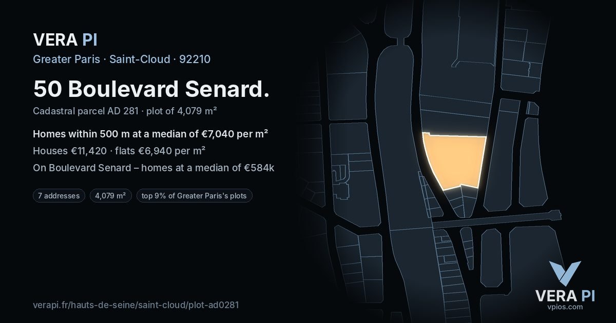50 Boulevard Senard, Saint-Cloud at night – the plot lit, the parcels around coloured by the prices near them