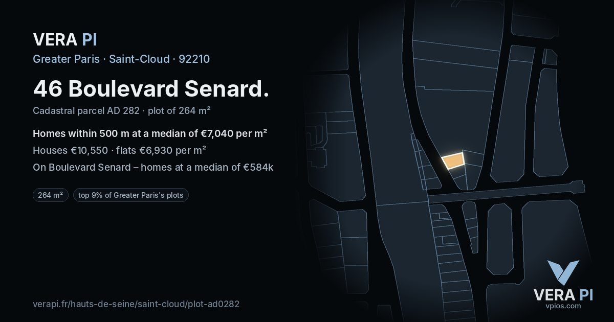 46 Boulevard Senard, Saint-Cloud at night – the plot lit, the parcels around coloured by the prices near them