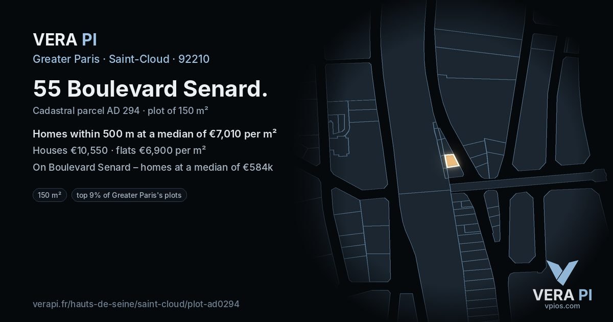 55 Boulevard Senard, Saint-Cloud at night – the plot lit, the parcels around coloured by the prices near them