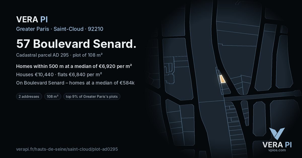 57 Boulevard Senard, Saint-Cloud at night – the plot lit, the parcels around coloured by the prices near them