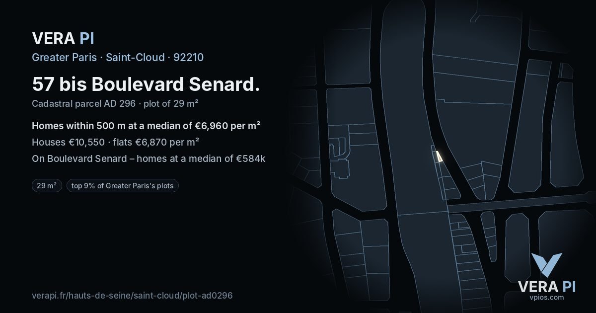 57 bis Boulevard Senard, Saint-Cloud at night – the plot lit, the parcels around coloured by the prices near them