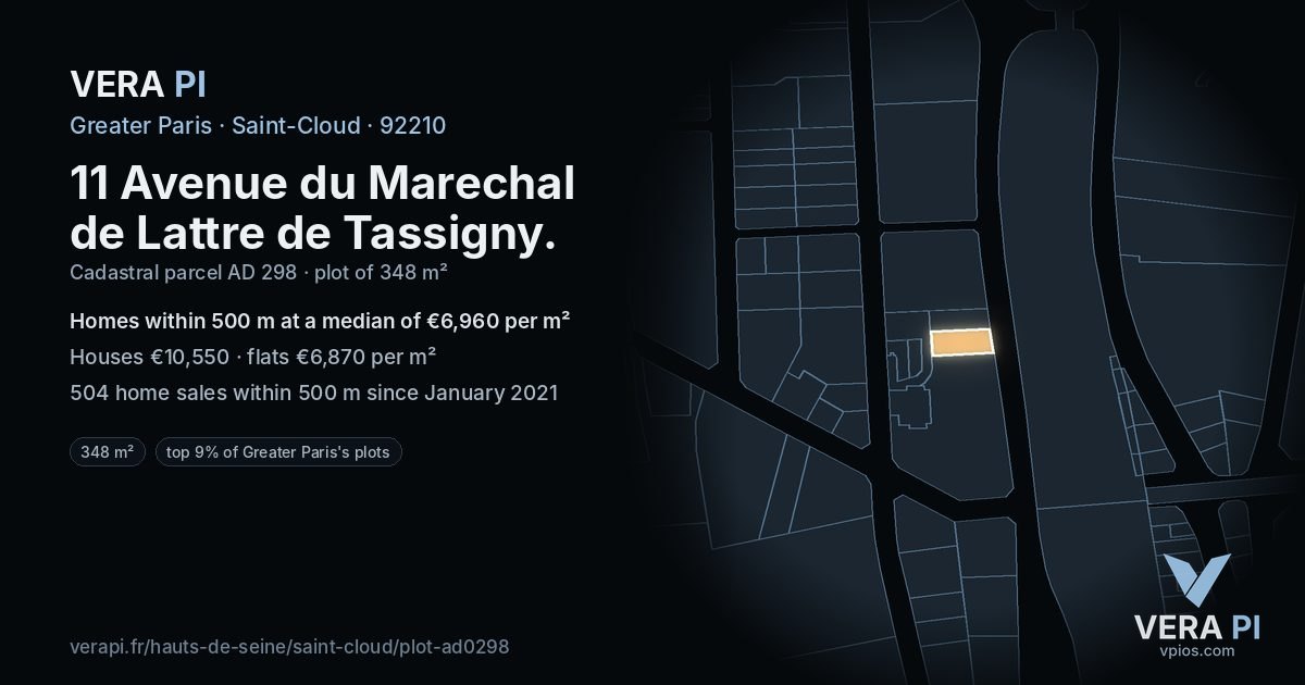 11 Avenue du Marechal de Lattre de Tassigny, Saint-Cloud at night – the plot lit, the parcels around coloured by the prices near them