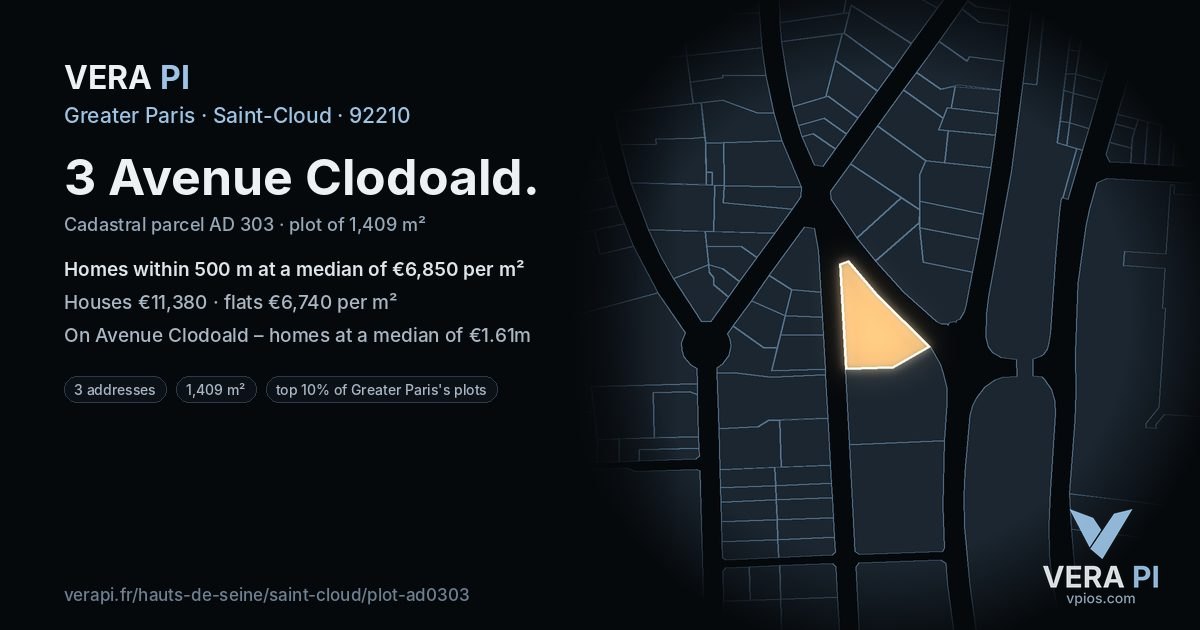 3 Avenue Clodoald, Saint-Cloud at night – the plot lit, the parcels around coloured by the prices near them