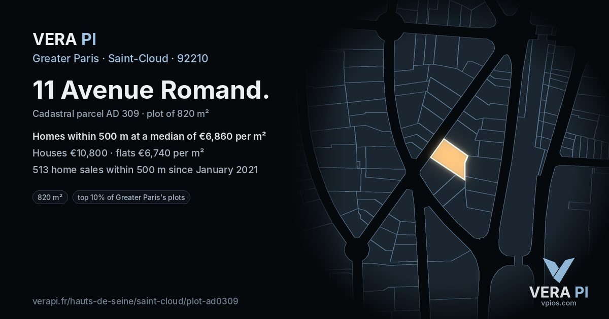 11 Avenue Romand, Saint-Cloud at night – the plot lit, the parcels around coloured by the prices near them