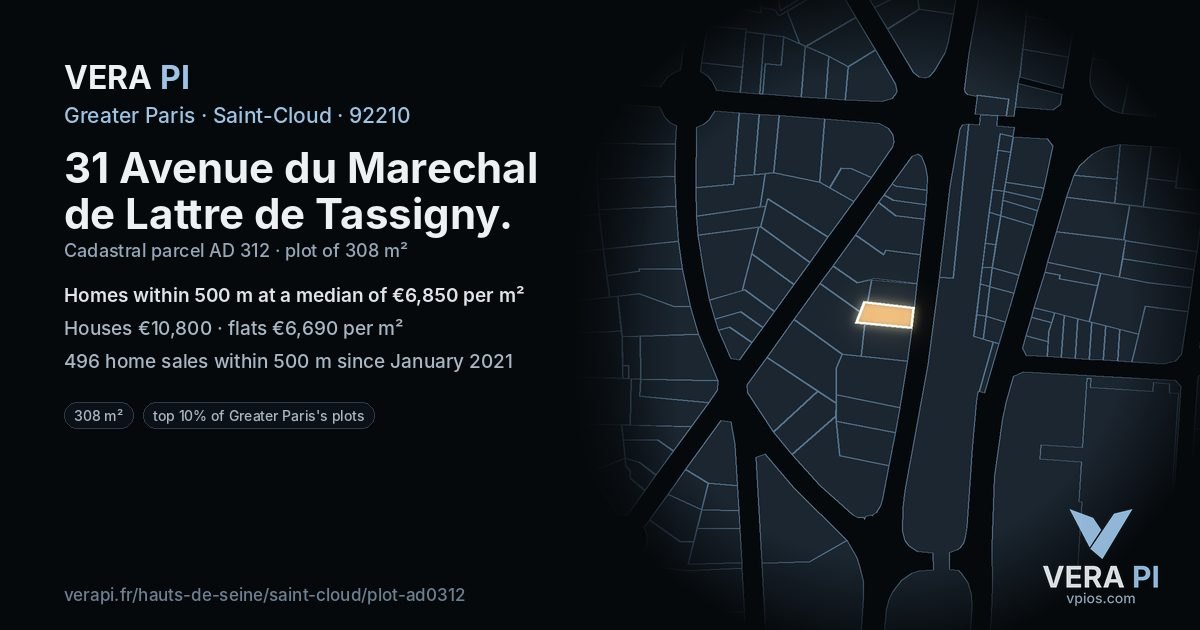31 Avenue du Marechal de Lattre de Tassigny, Saint-Cloud at night – the plot lit, the parcels around coloured by the prices near them