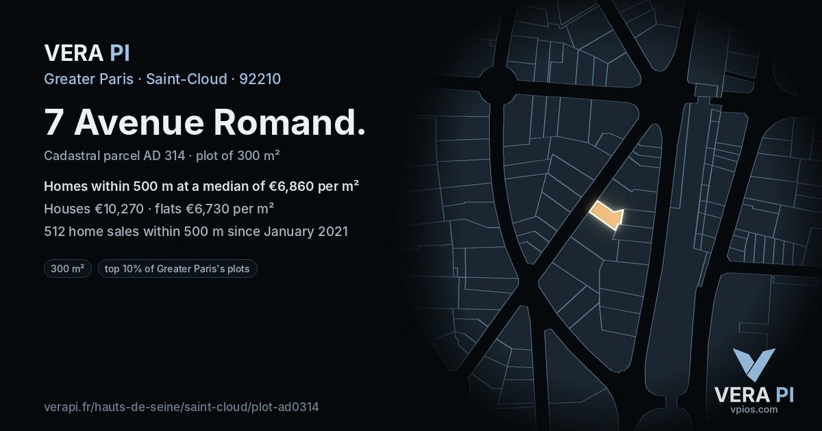 7 Avenue Romand, Saint-Cloud at night – the plot lit, the parcels around coloured by the prices near them