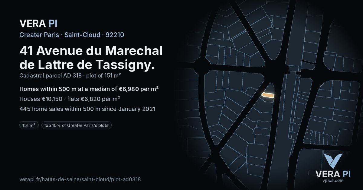41 Avenue du Marechal de Lattre de Tassigny, Saint-Cloud at night – the plot lit, the parcels around coloured by the prices near them