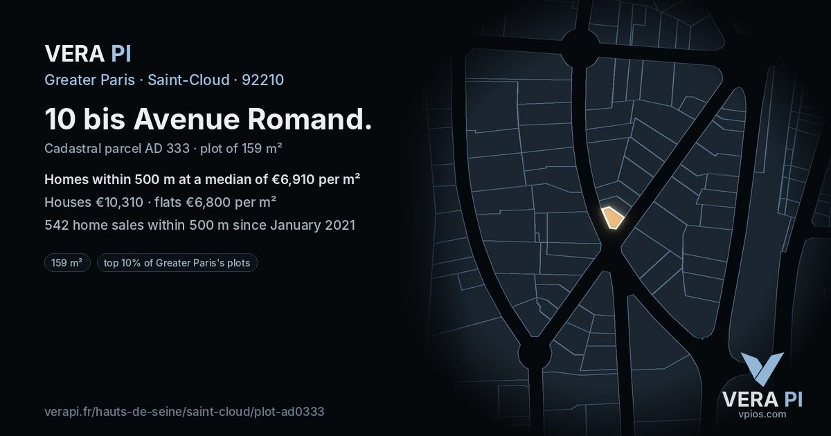 10 bis Avenue Romand, Saint-Cloud at night – the plot lit, the parcels around coloured by the prices near them