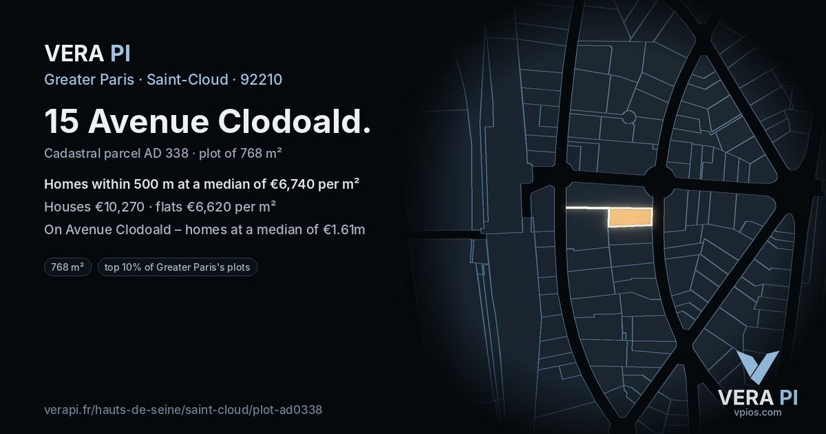 15 Avenue Clodoald, Saint-Cloud at night – the plot lit, the parcels around coloured by the prices near them