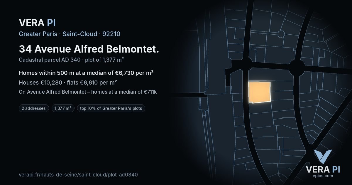 34 Avenue Alfred Belmontet, Saint-Cloud at night – the plot lit, the parcels around coloured by the prices near them