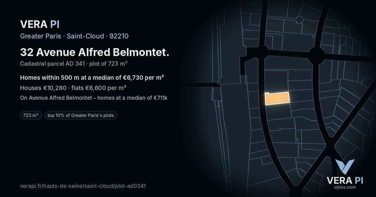 32 Avenue Alfred Belmontet, Saint-Cloud at night – the plot lit, the parcels around coloured by the prices near them