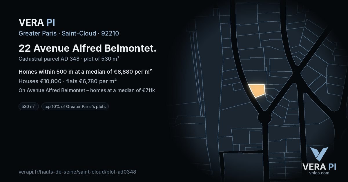 22 Avenue Alfred Belmontet, Saint-Cloud at night – the plot lit, the parcels around coloured by the prices near them