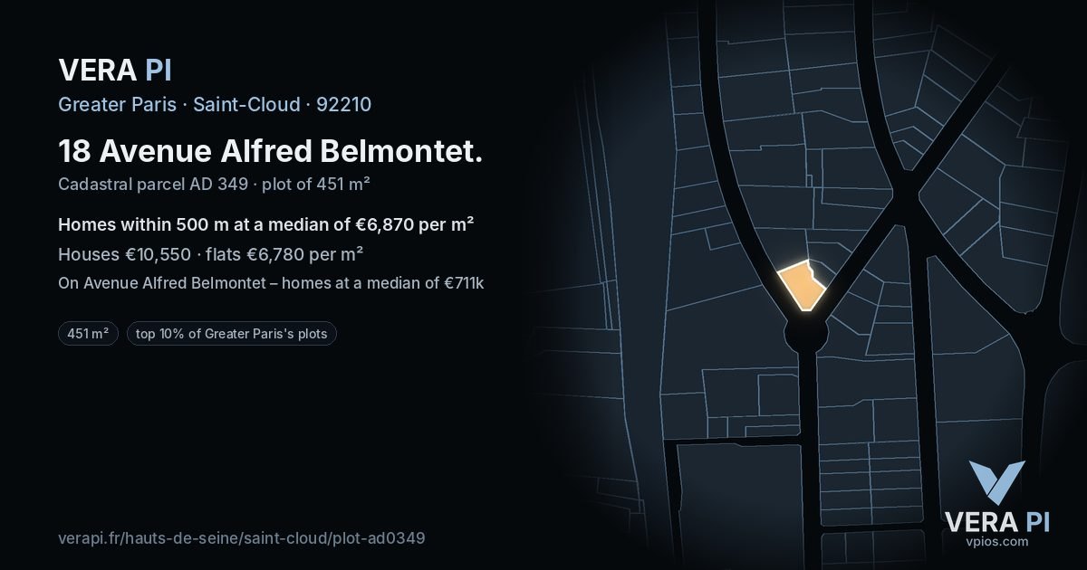 18 Avenue Alfred Belmontet, Saint-Cloud at night – the plot lit, the parcels around coloured by the prices near them