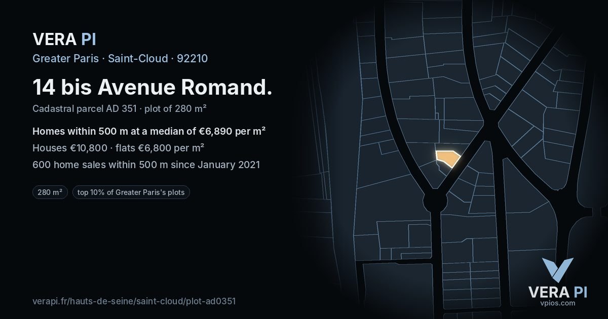 14 bis Avenue Romand, Saint-Cloud at night – the plot lit, the parcels around coloured by the prices near them