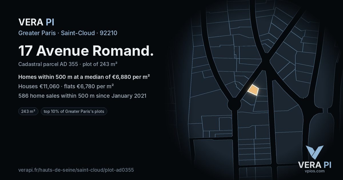 17 Avenue Romand, Saint-Cloud at night – the plot lit, the parcels around coloured by the prices near them