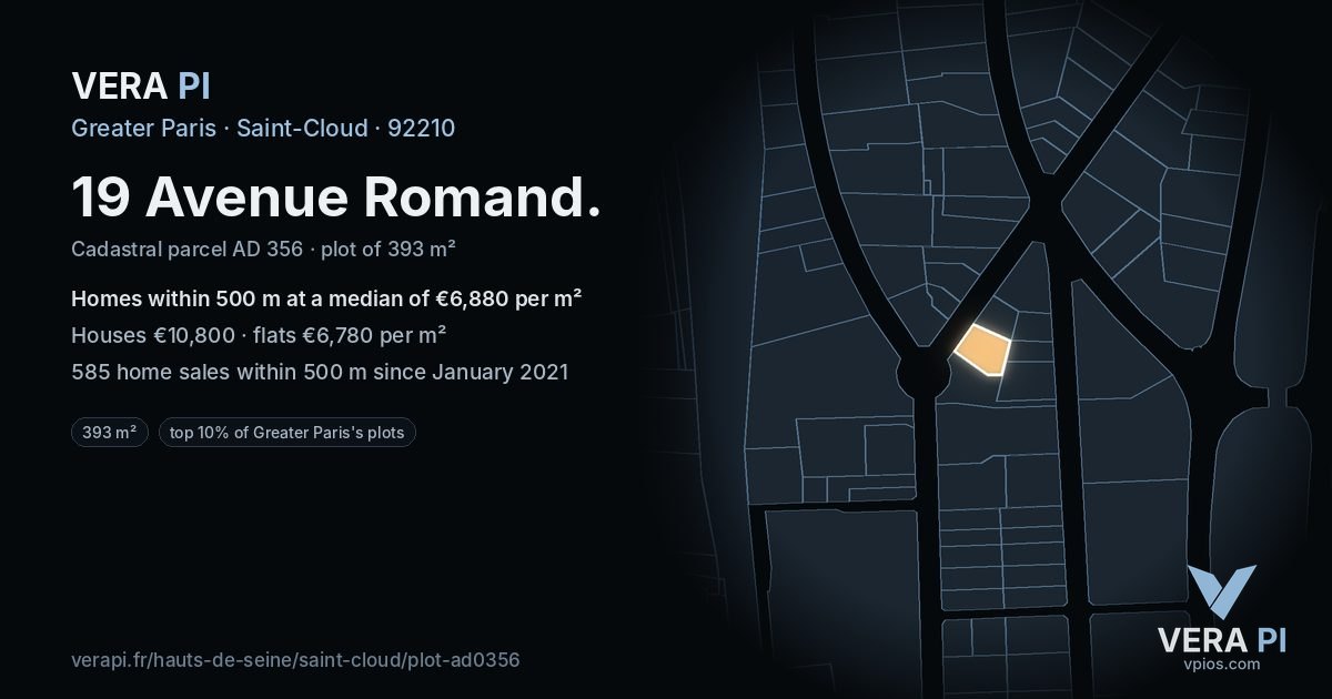 19 Avenue Romand, Saint-Cloud at night – the plot lit, the parcels around coloured by the prices near them