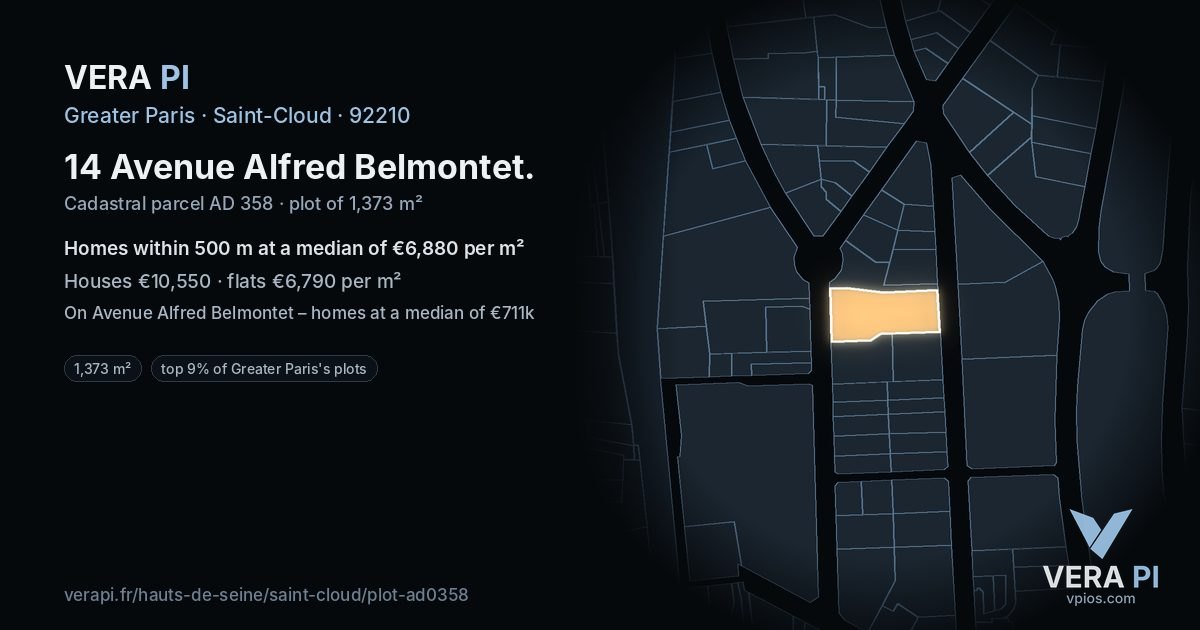 14 Avenue Alfred Belmontet, Saint-Cloud at night – the plot lit, the parcels around coloured by the prices near them