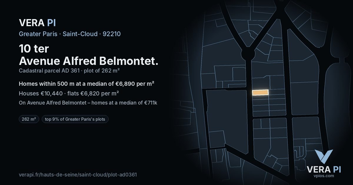 10 ter Avenue Alfred Belmontet, Saint-Cloud at night – the plot lit, the parcels around coloured by the prices near them