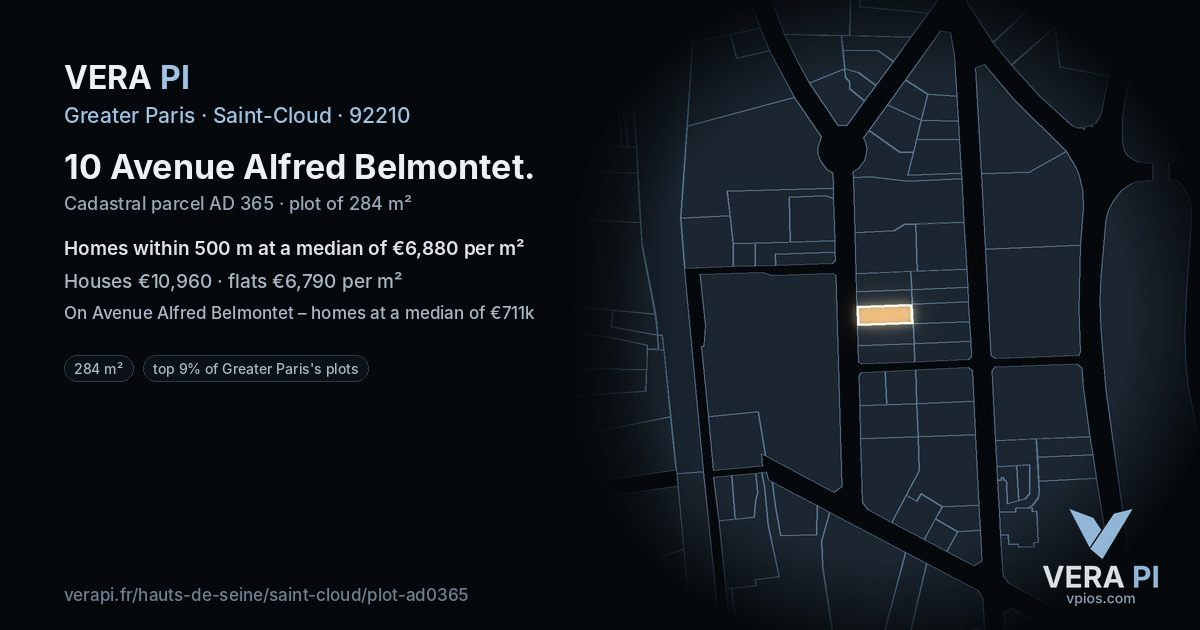 10 Avenue Alfred Belmontet, Saint-Cloud at night – the plot lit, the parcels around coloured by the prices near them