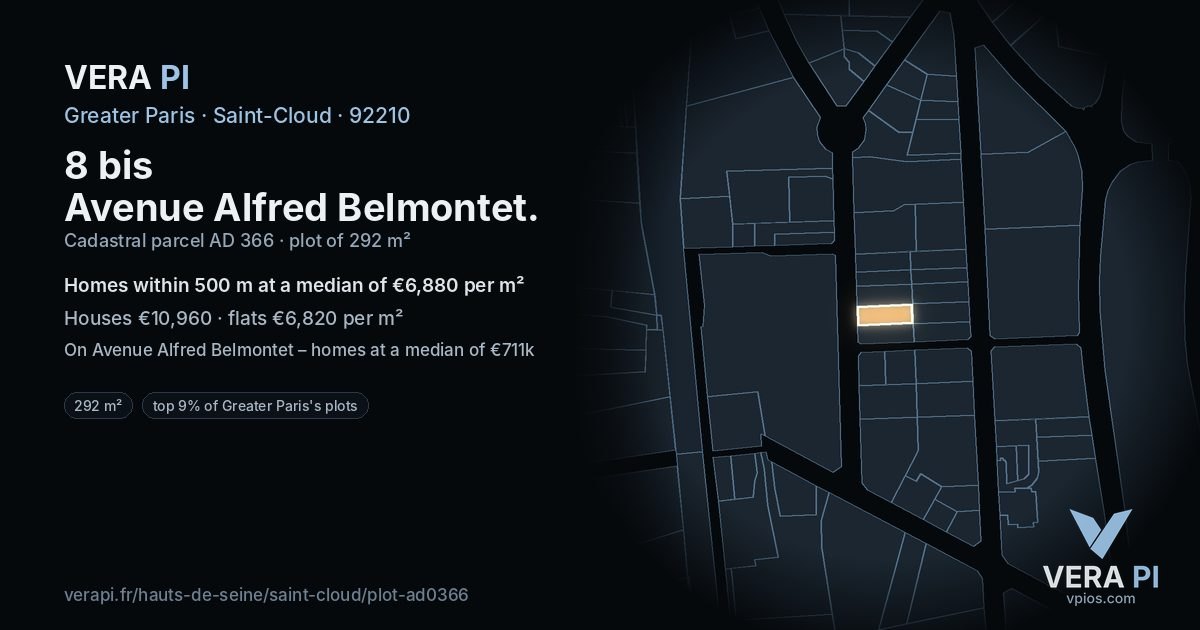 8 bis Avenue Alfred Belmontet, Saint-Cloud at night – the plot lit, the parcels around coloured by the prices near them