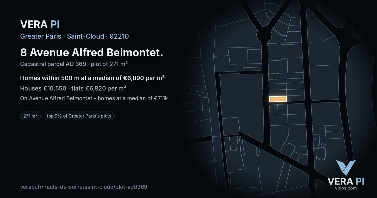 8 Avenue Alfred Belmontet, Saint-Cloud at night – the plot lit, the parcels around coloured by the prices near them