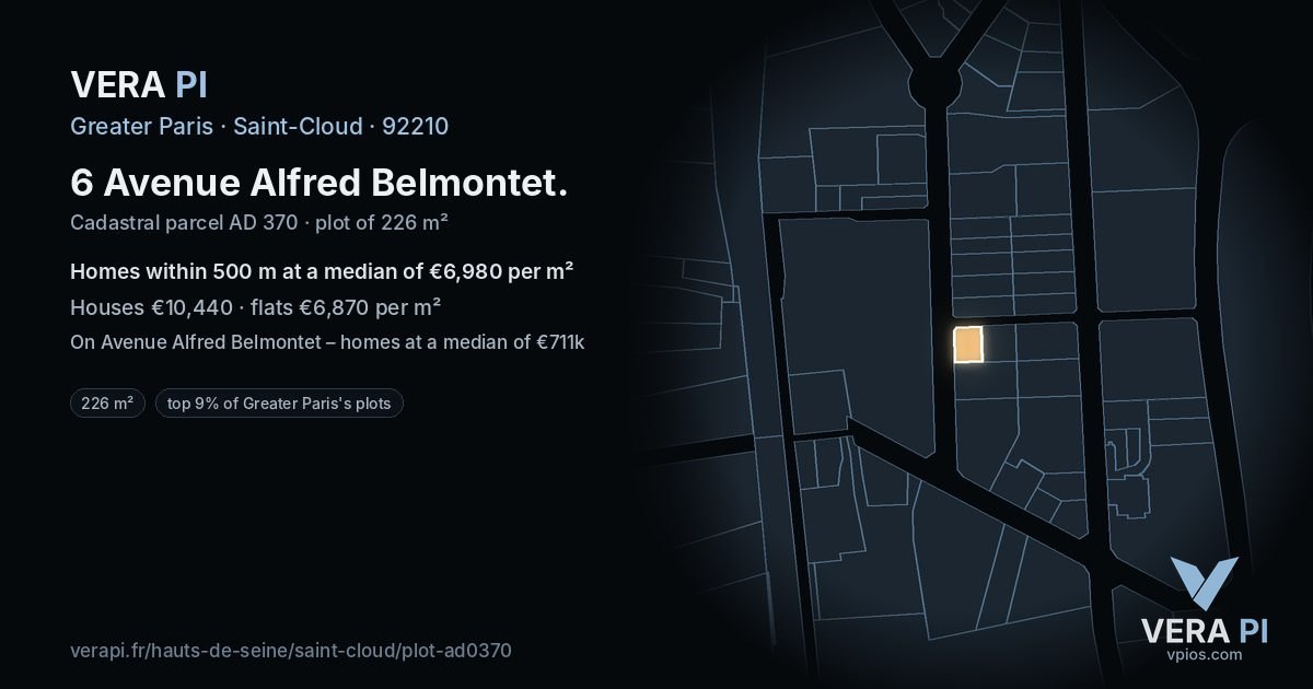 6 Avenue Alfred Belmontet, Saint-Cloud at night – the plot lit, the parcels around coloured by the prices near them