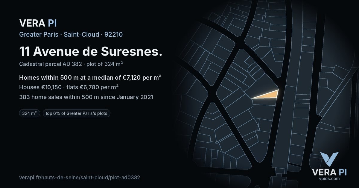 11 Avenue de Suresnes, Saint-Cloud at night – the plot lit, the parcels around coloured by the prices near them