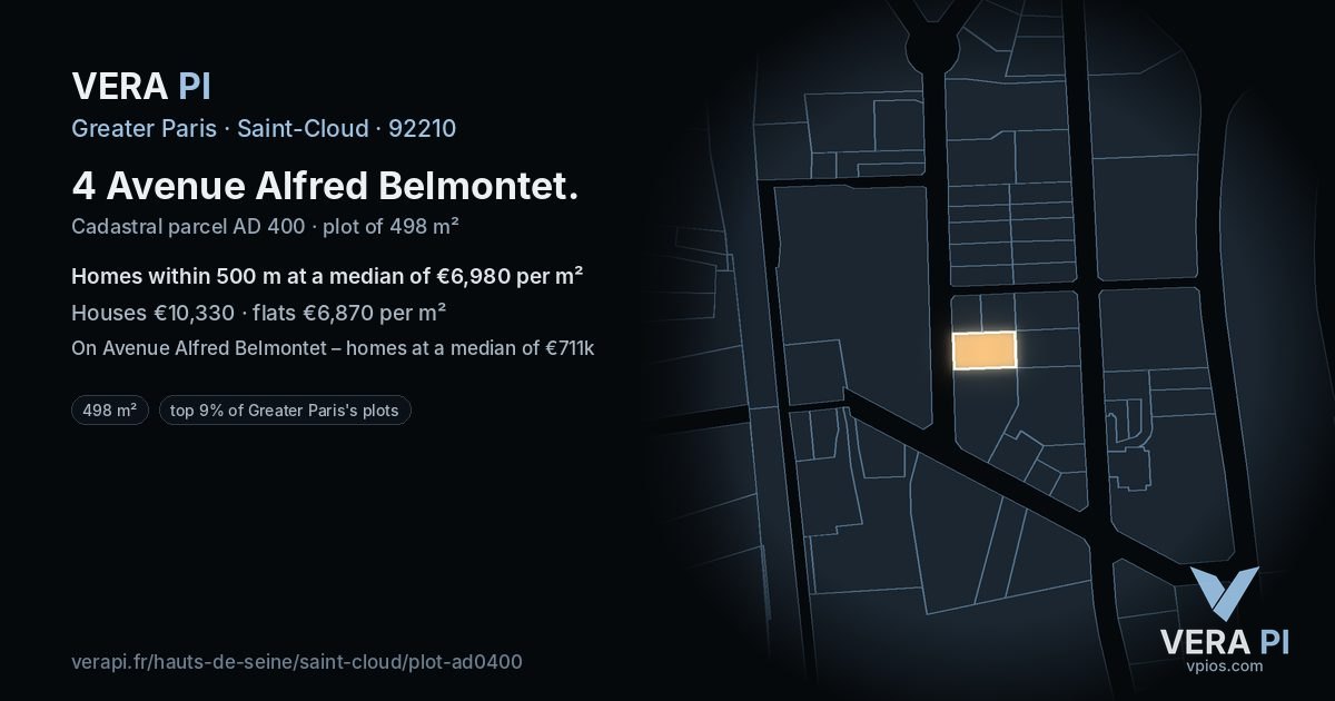 4 Avenue Alfred Belmontet, Saint-Cloud at night – the plot lit, the parcels around coloured by the prices near them