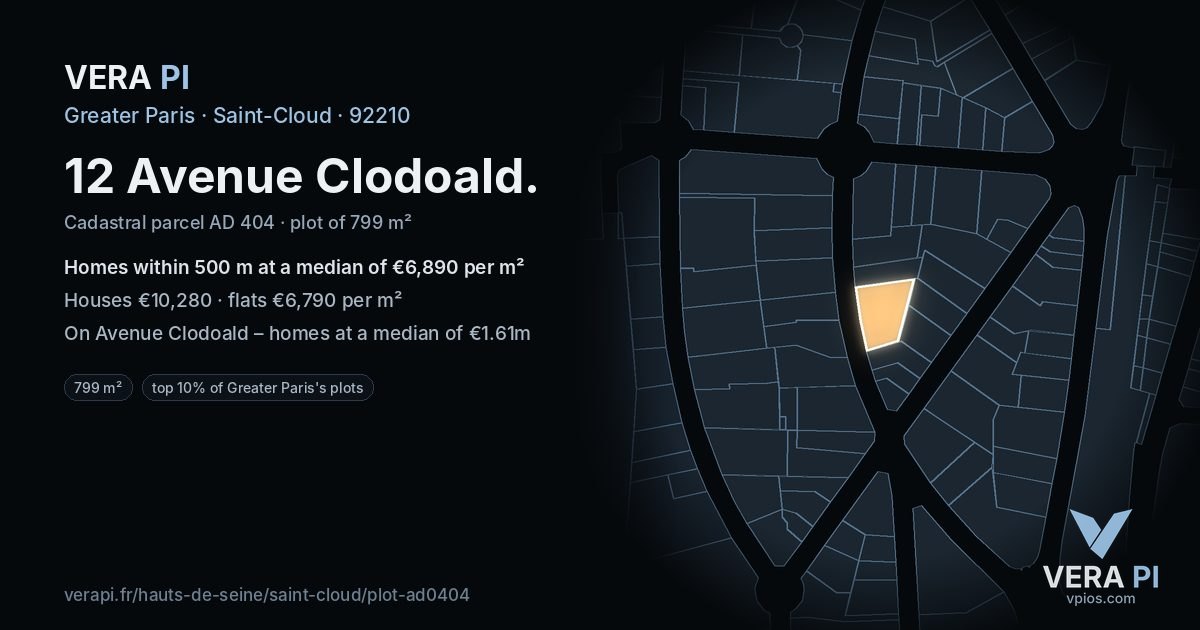 12 Avenue Clodoald, Saint-Cloud at night – the plot lit, the parcels around coloured by the prices near them