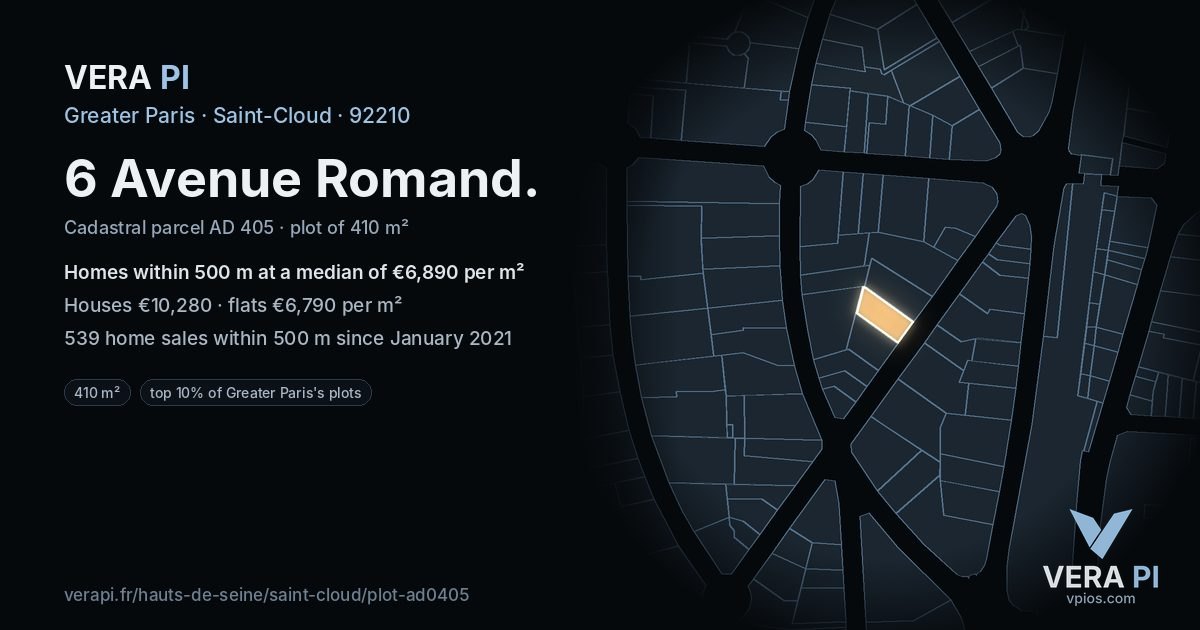 6 Avenue Romand, Saint-Cloud at night – the plot lit, the parcels around coloured by the prices near them